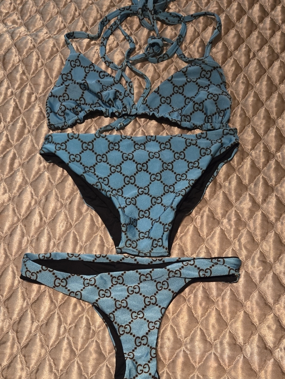 Gucci Light Blue GG  Bikini Set/ 3 Pieces